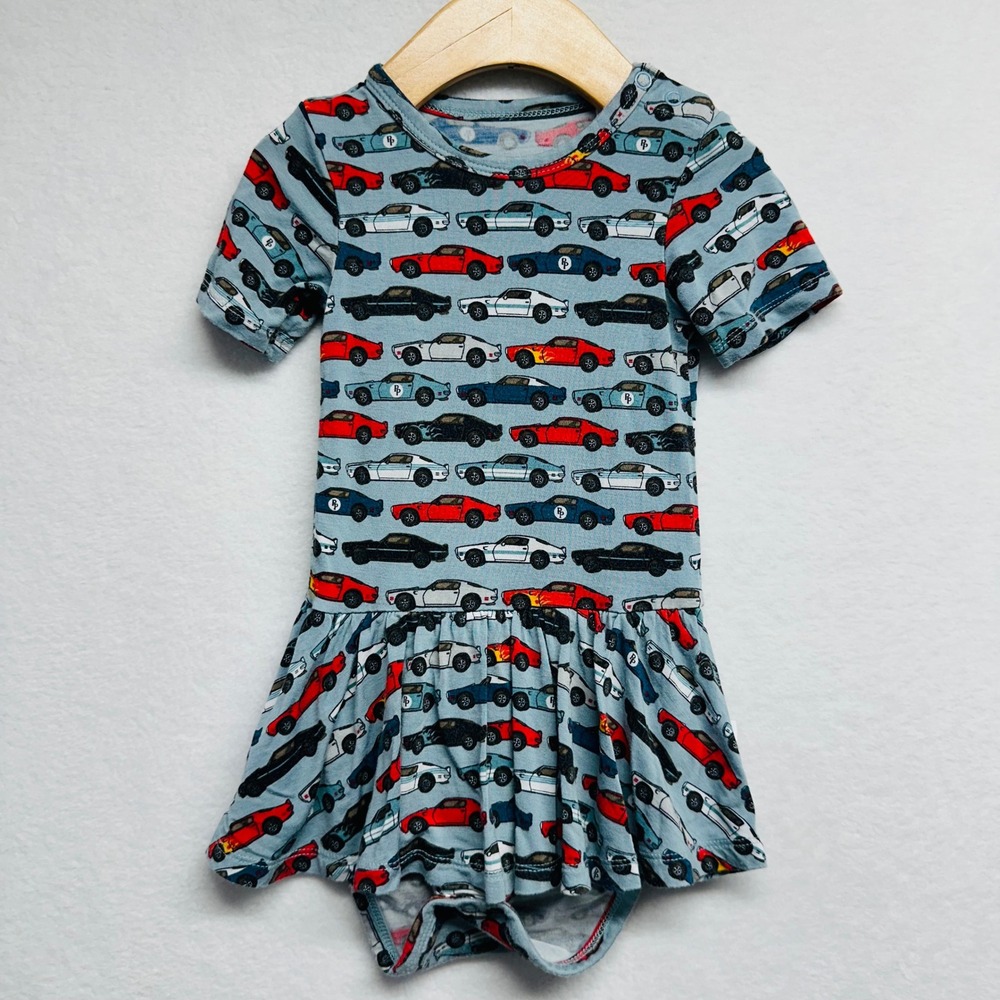 Posh Peanut Muscle Car Romper Dress Kids 18-24M Blue Bamboo Viscose Snaps